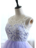 Ivory Lace Lavender Tulle Cute Long Prom Dress